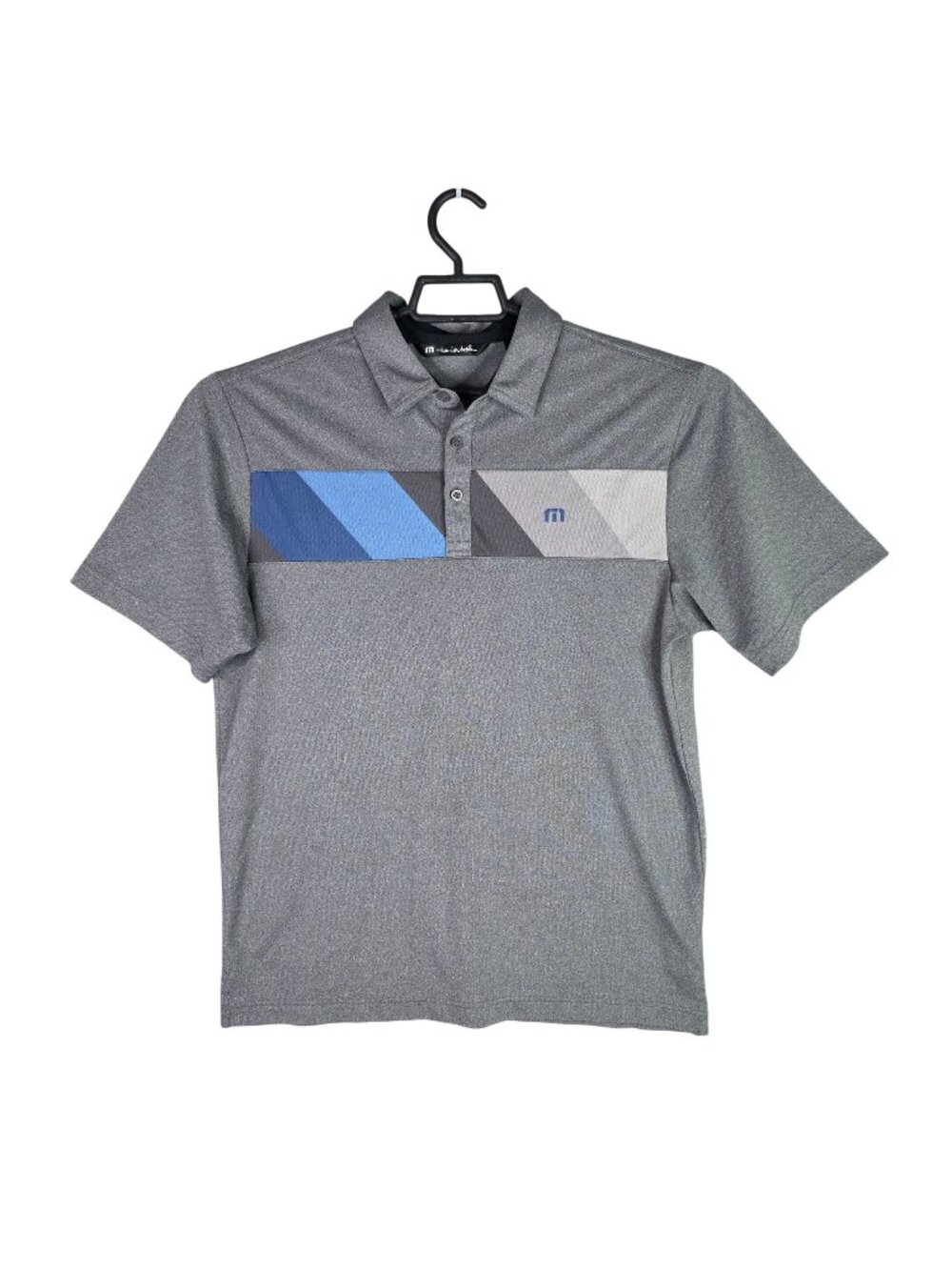 Mens Travis Mathew Gray & Blue Golf Polo Shirt Short Sleeve Polyester Stretch M